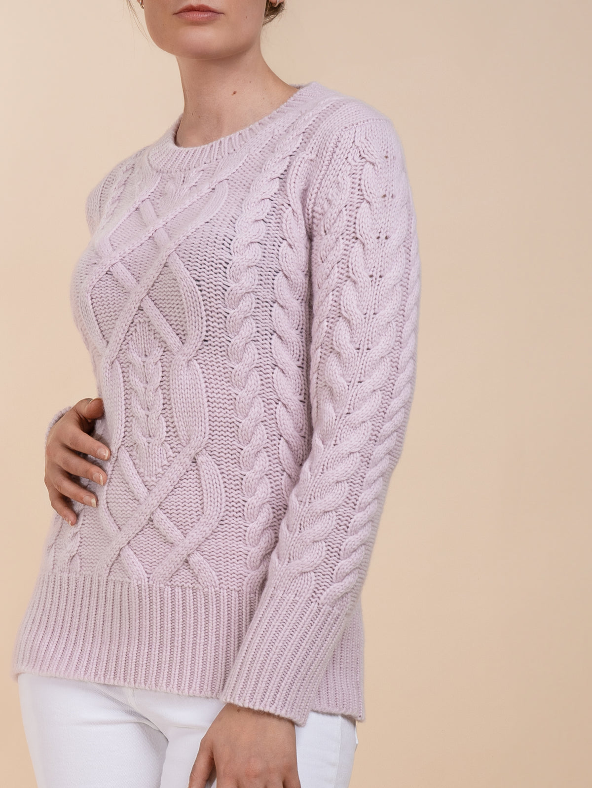 MULTI CABLE CREW NECK&lt;br&gt;SOFT PINK