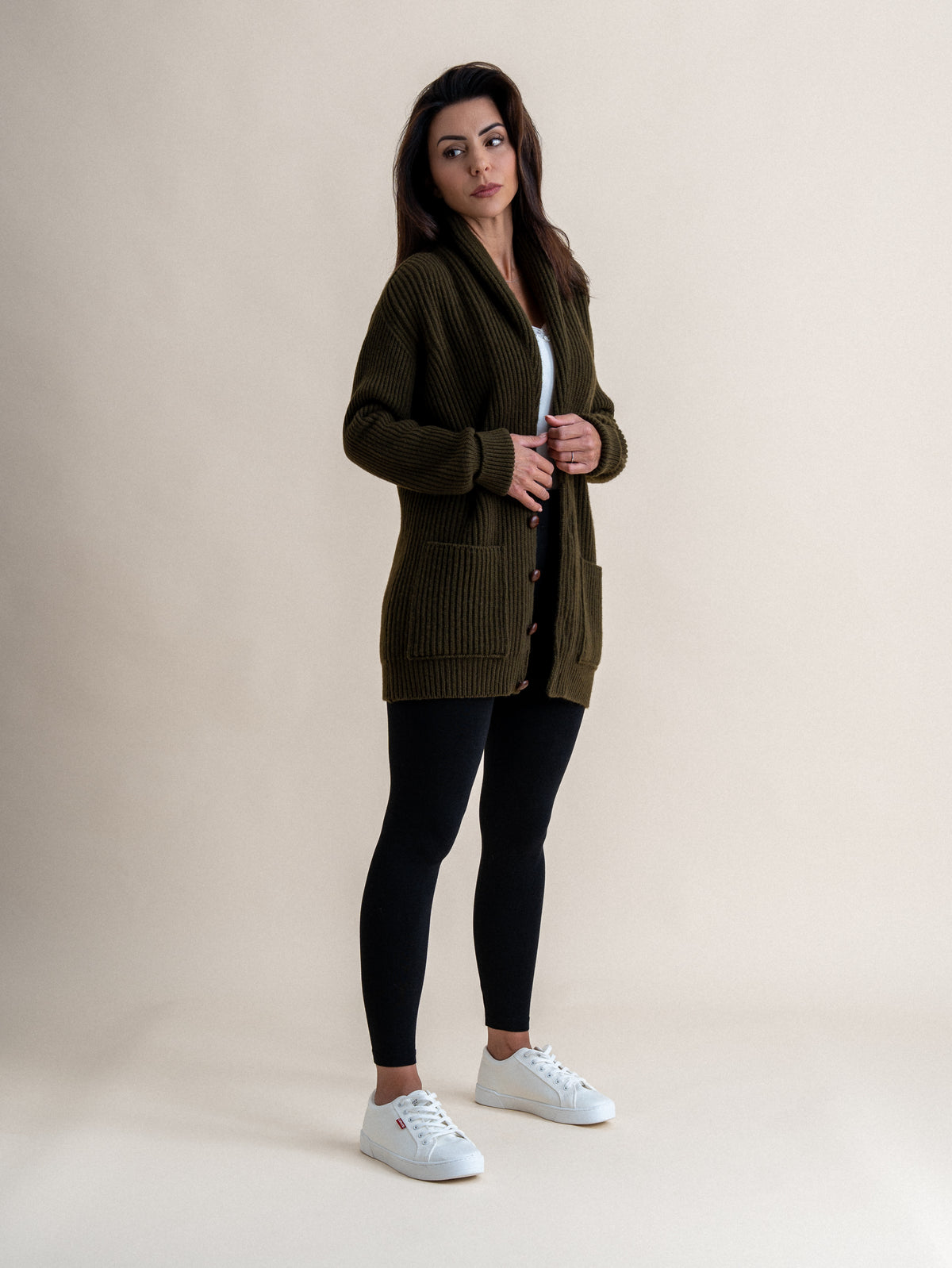 THE SHAWL NECK CARDIGAN&lt;br&gt;MILITARY