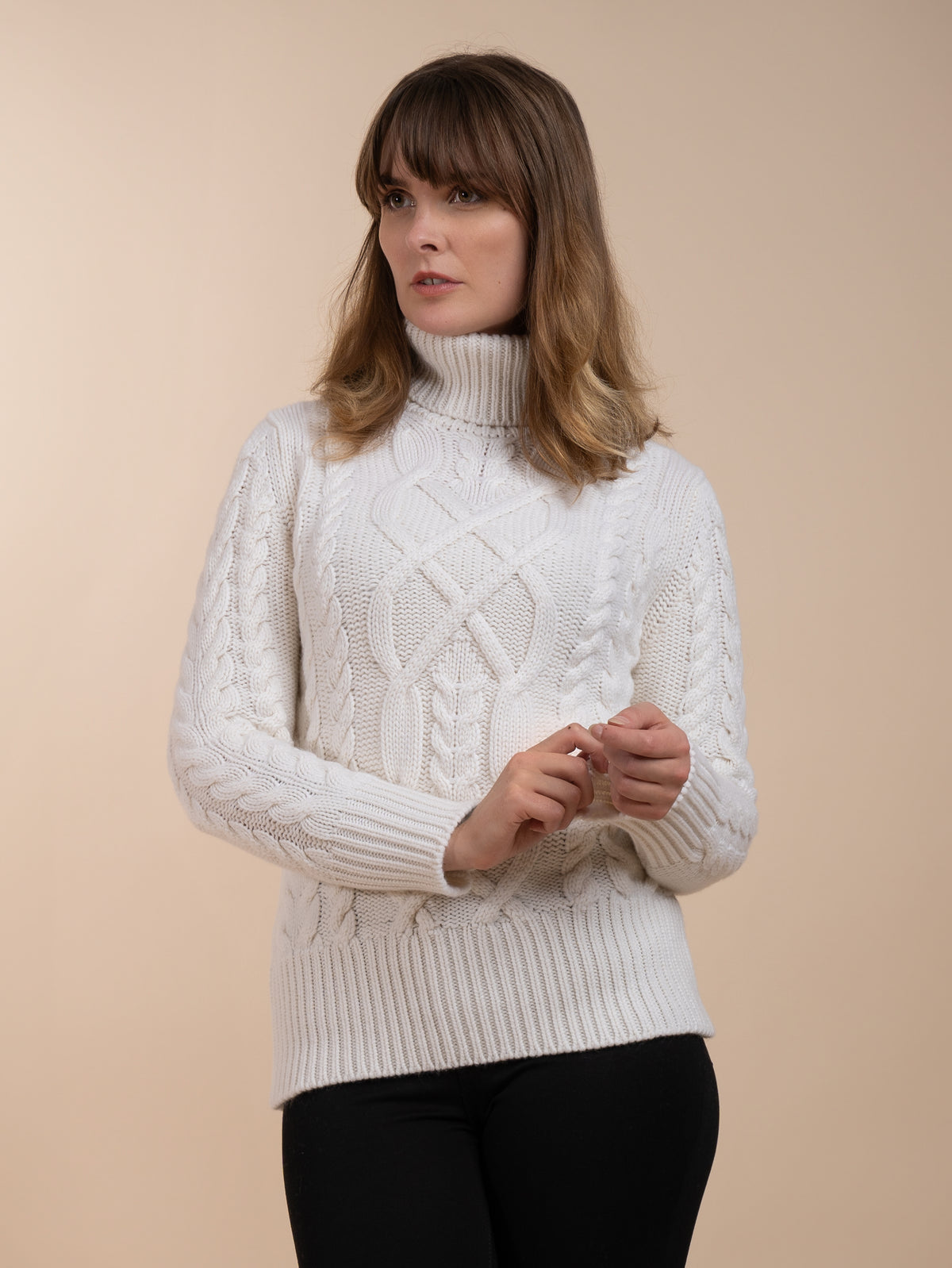 MULTI CABLE ROLL NECK&lt;br&gt;CREAM