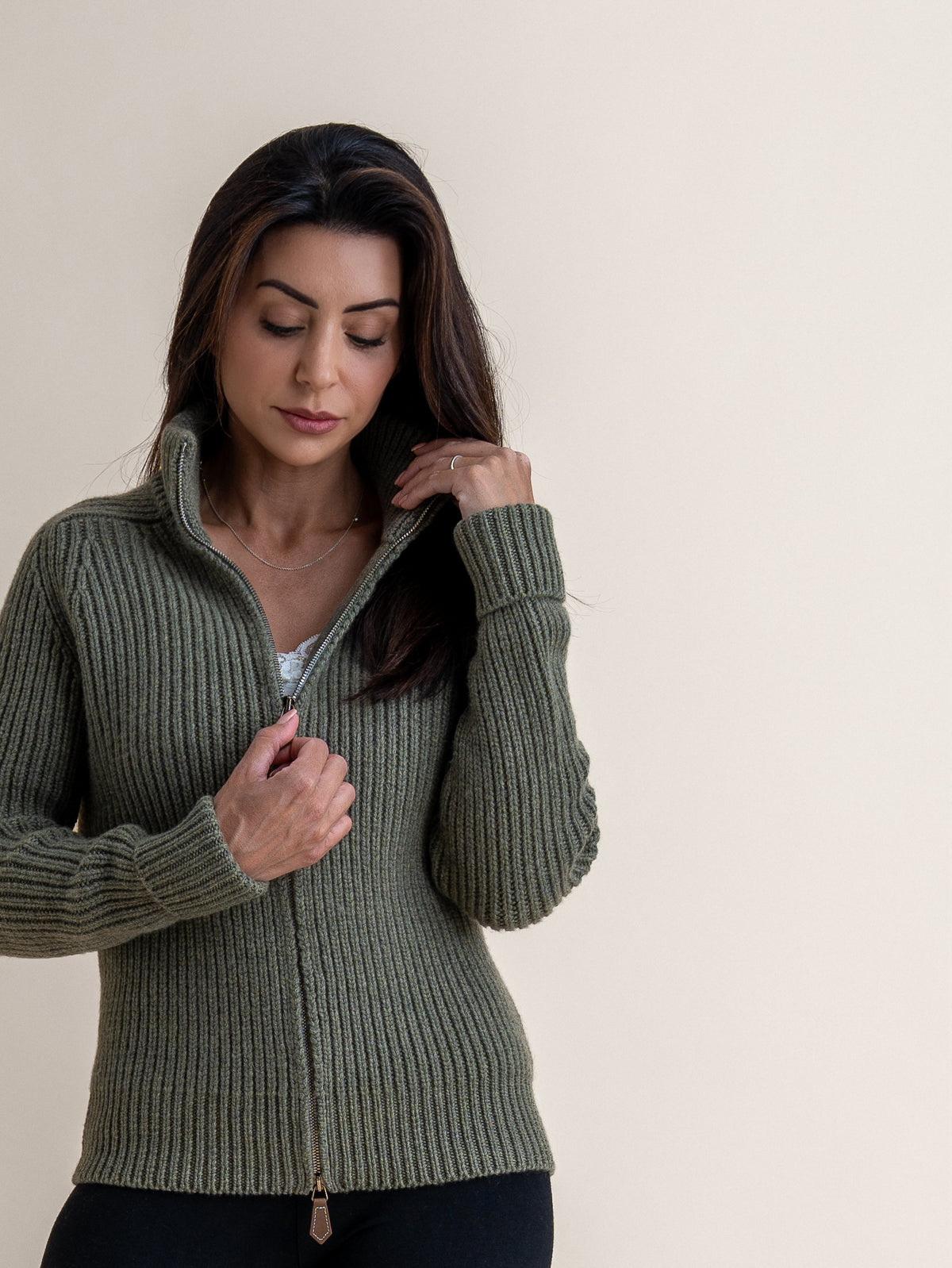 ZIPPED CARDIGAN&lt;br&gt;MOSS