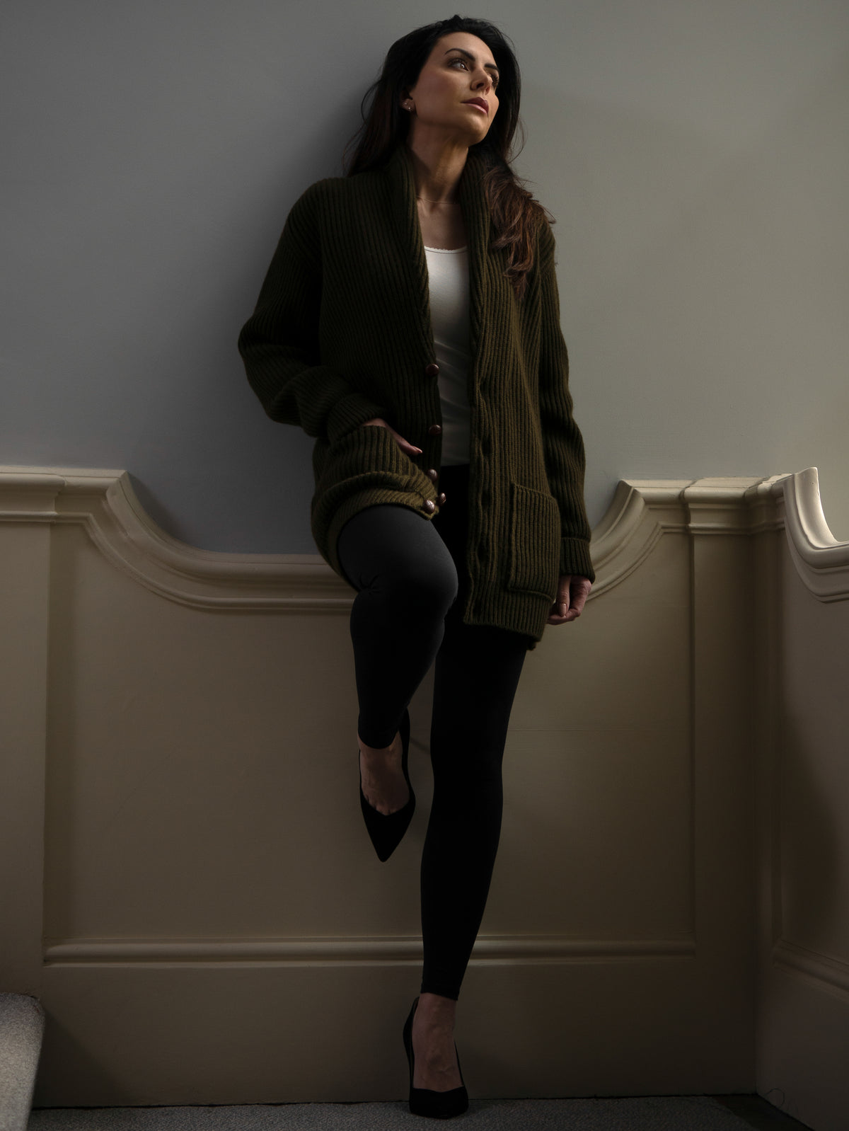 THE SHAWL NECK CARDIGAN&lt;br&gt;MILITARY