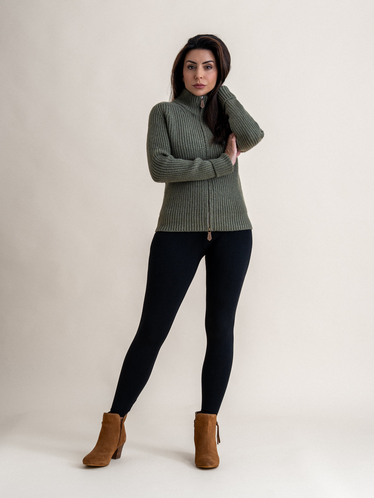 ZIPPED CARDIGAN&lt;br&gt;MOSS