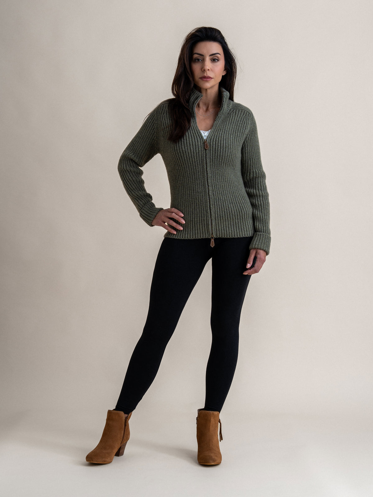 ZIPPED CARDIGAN&lt;br&gt;MOSS