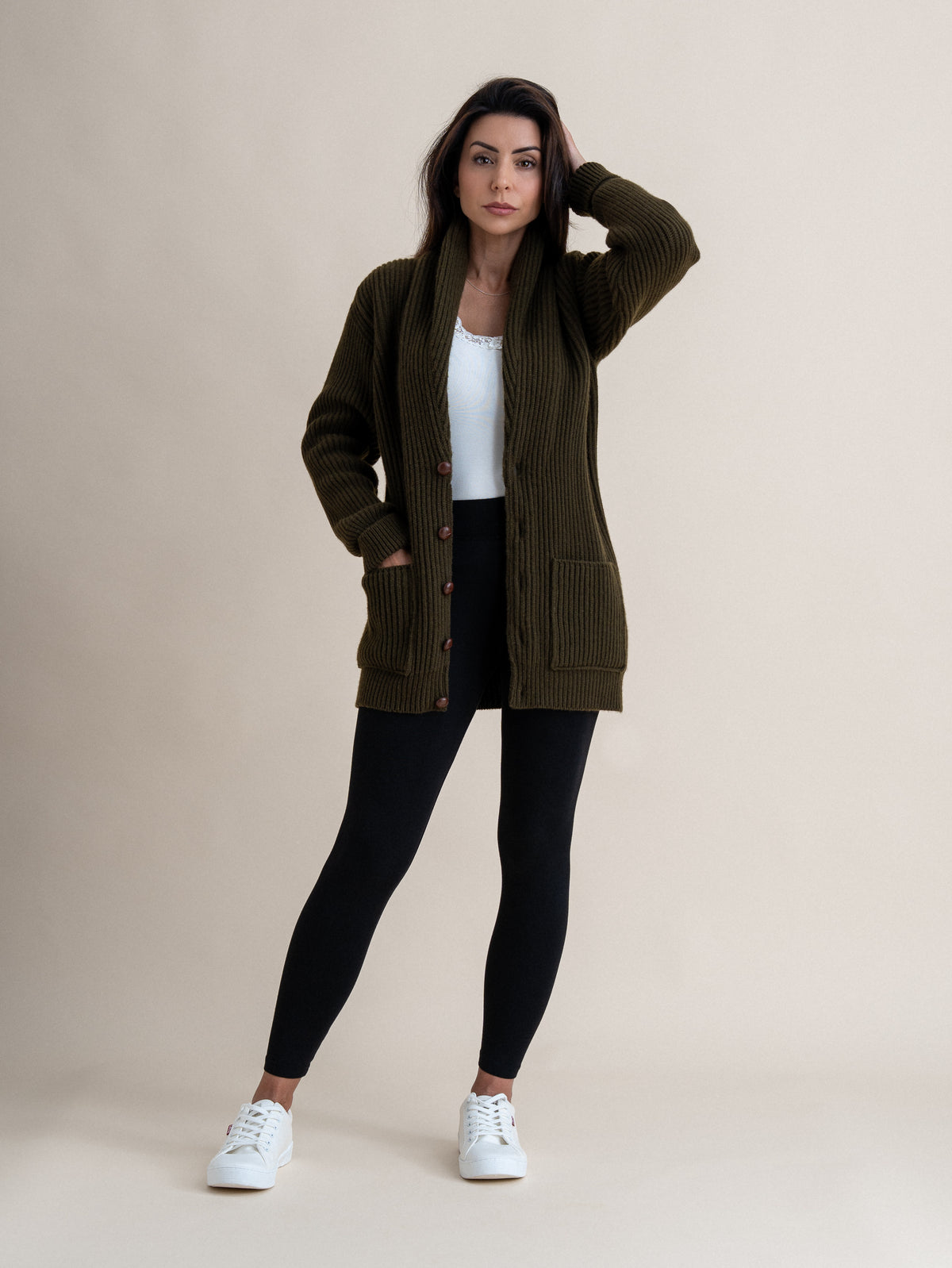THE SHAWL NECK CARDIGAN&lt;br&gt;MILITARY