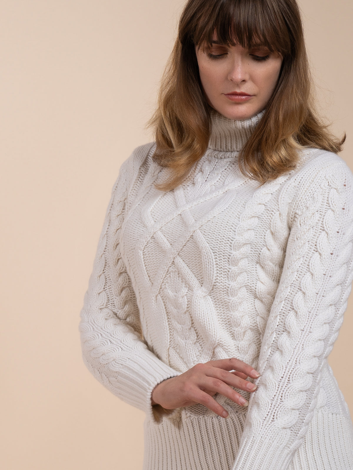 MULTI CABLE ROLL NECK&lt;br&gt;CREAM