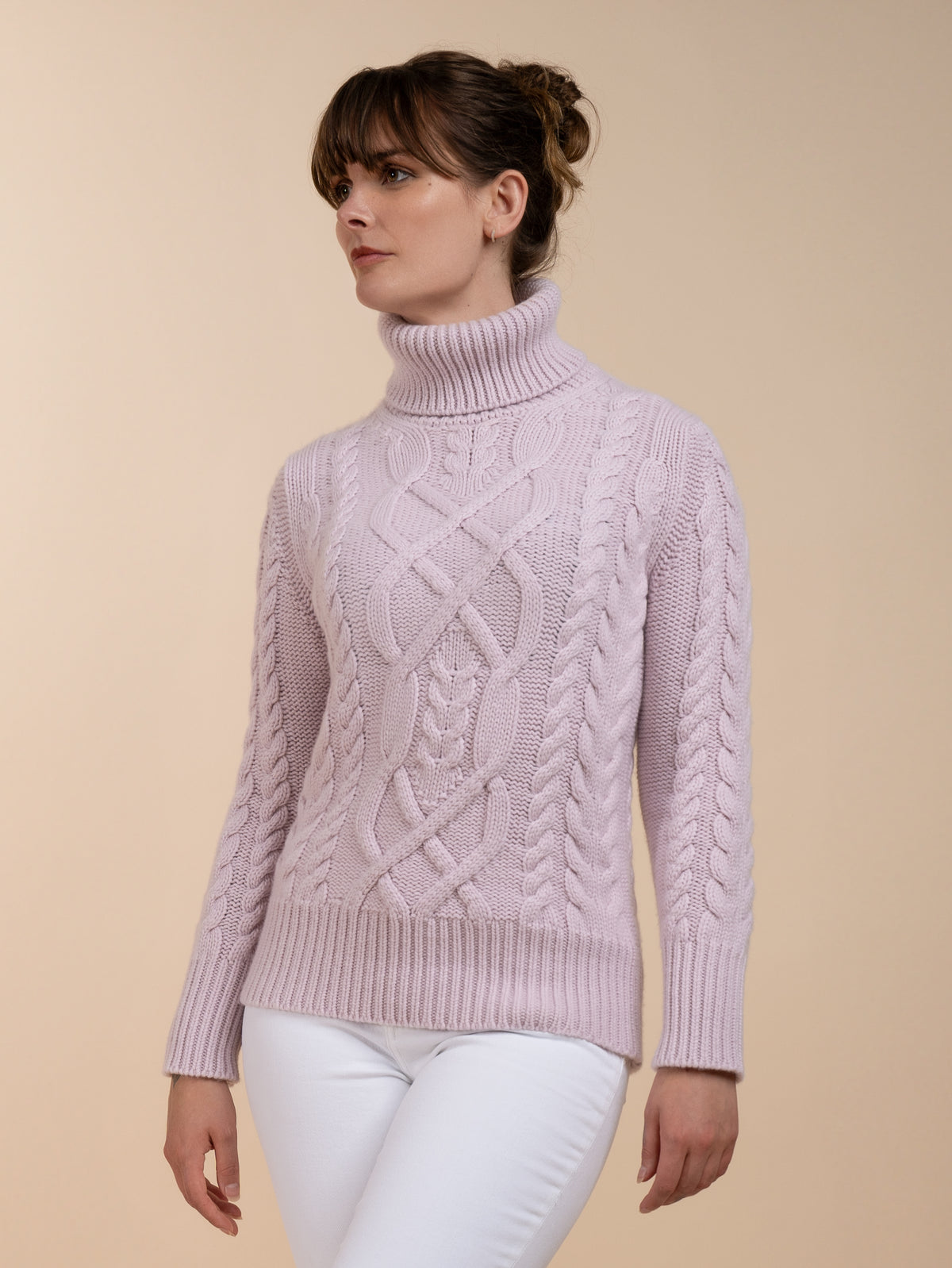 MULTI CABLE ROLL NECK&lt;br&gt;SOFT PINK