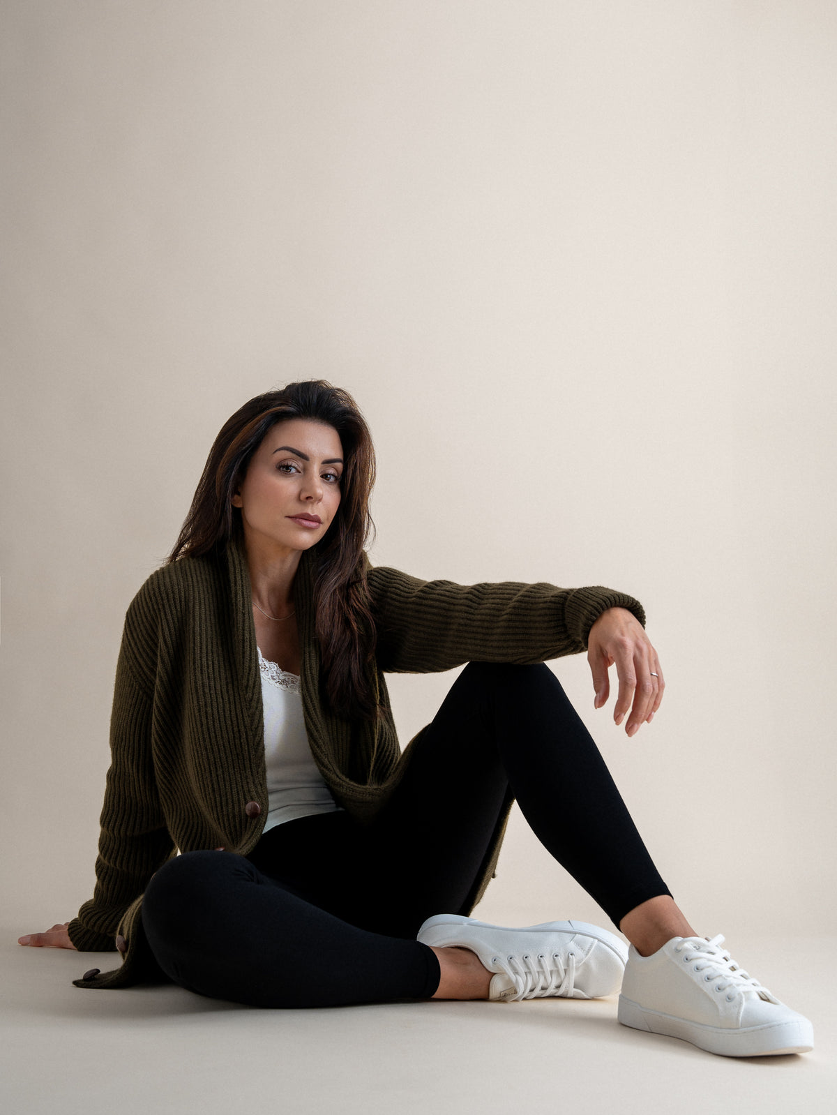 THE SHAWL NECK CARDIGAN&lt;br&gt;MILITARY