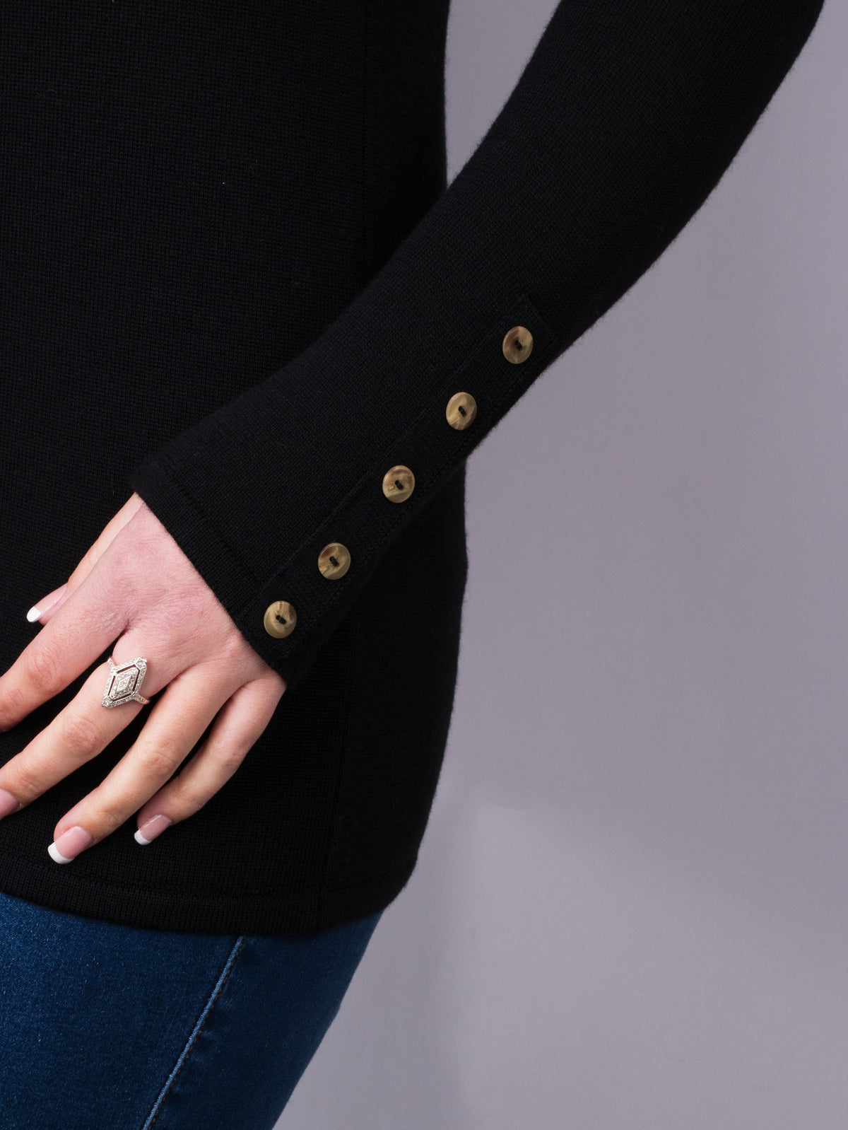 Button Neck Jumper - Black
