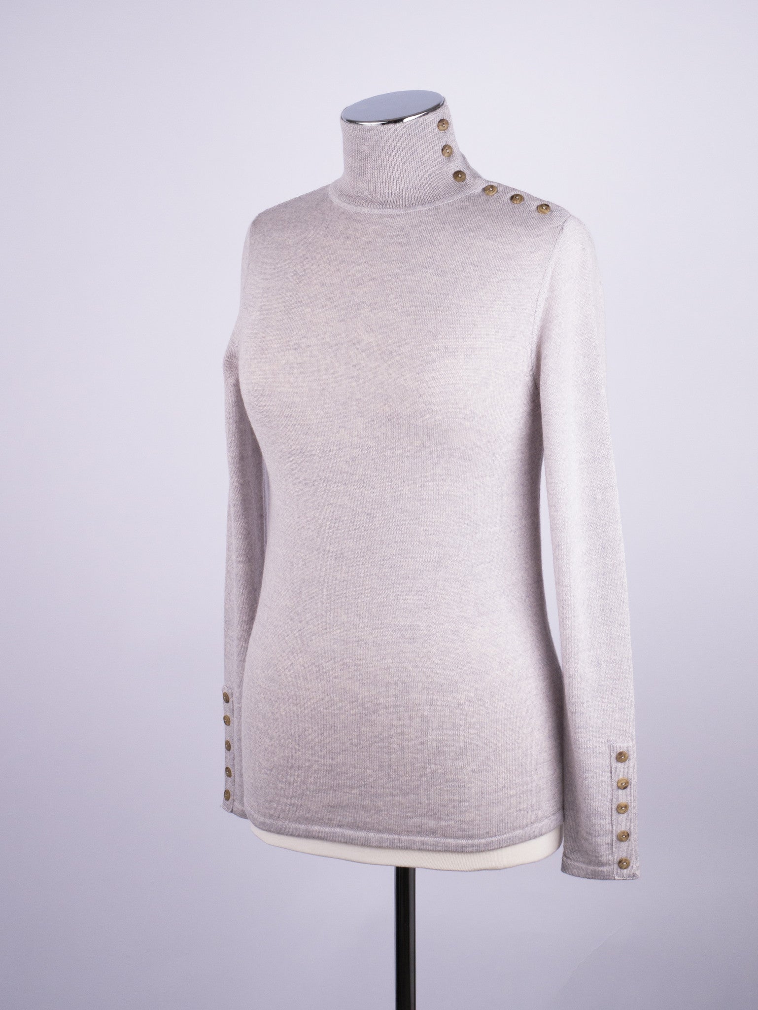 Silver Neck Button Button Neck Jumper - Silver Grey - Douglas Attire