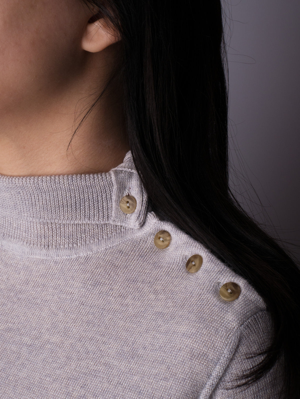 Button Neck Jumper - Silver Grey